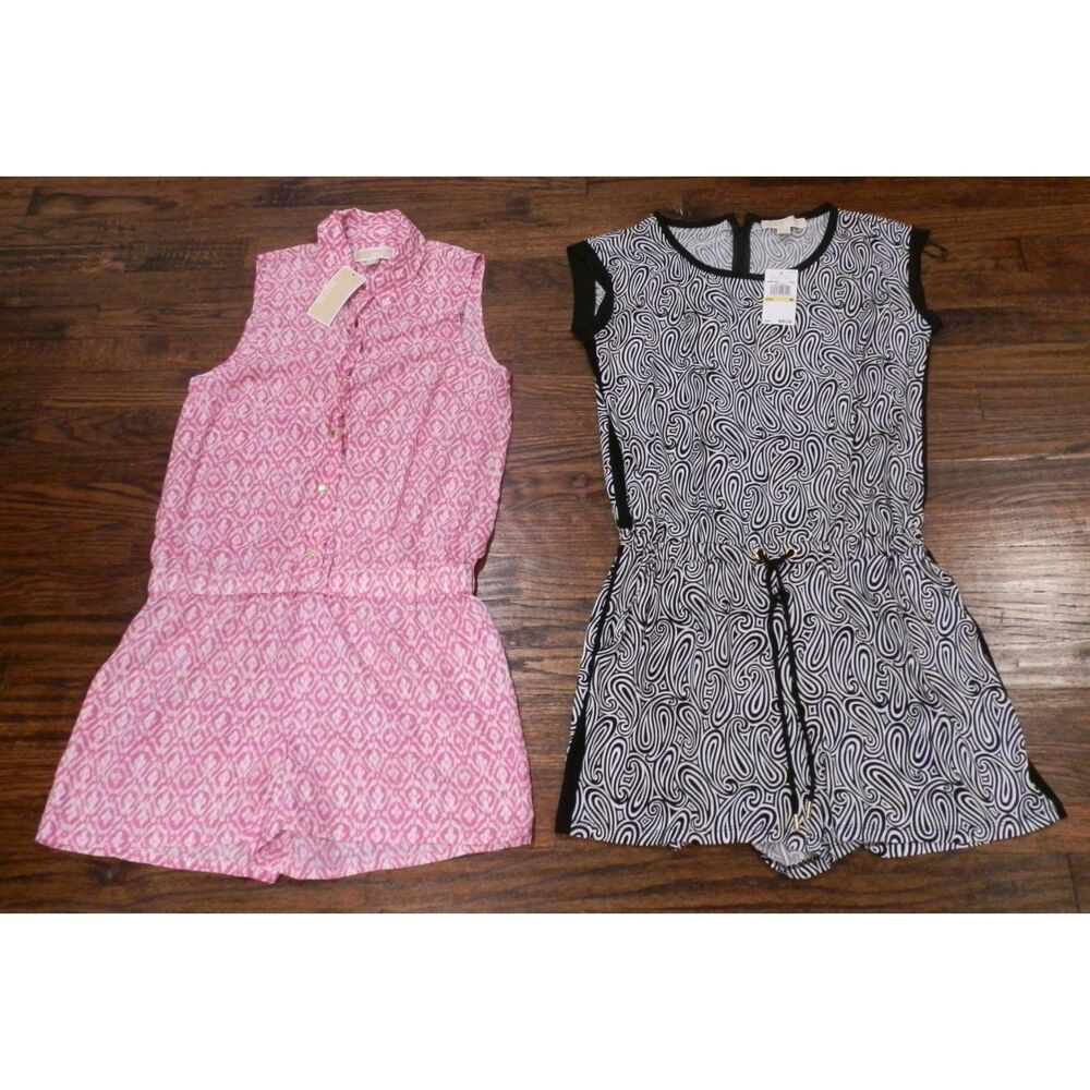 Lot of 2 - Michael Kors Women's Rompers Shorts Sleeveless Pink Black Medium NWT